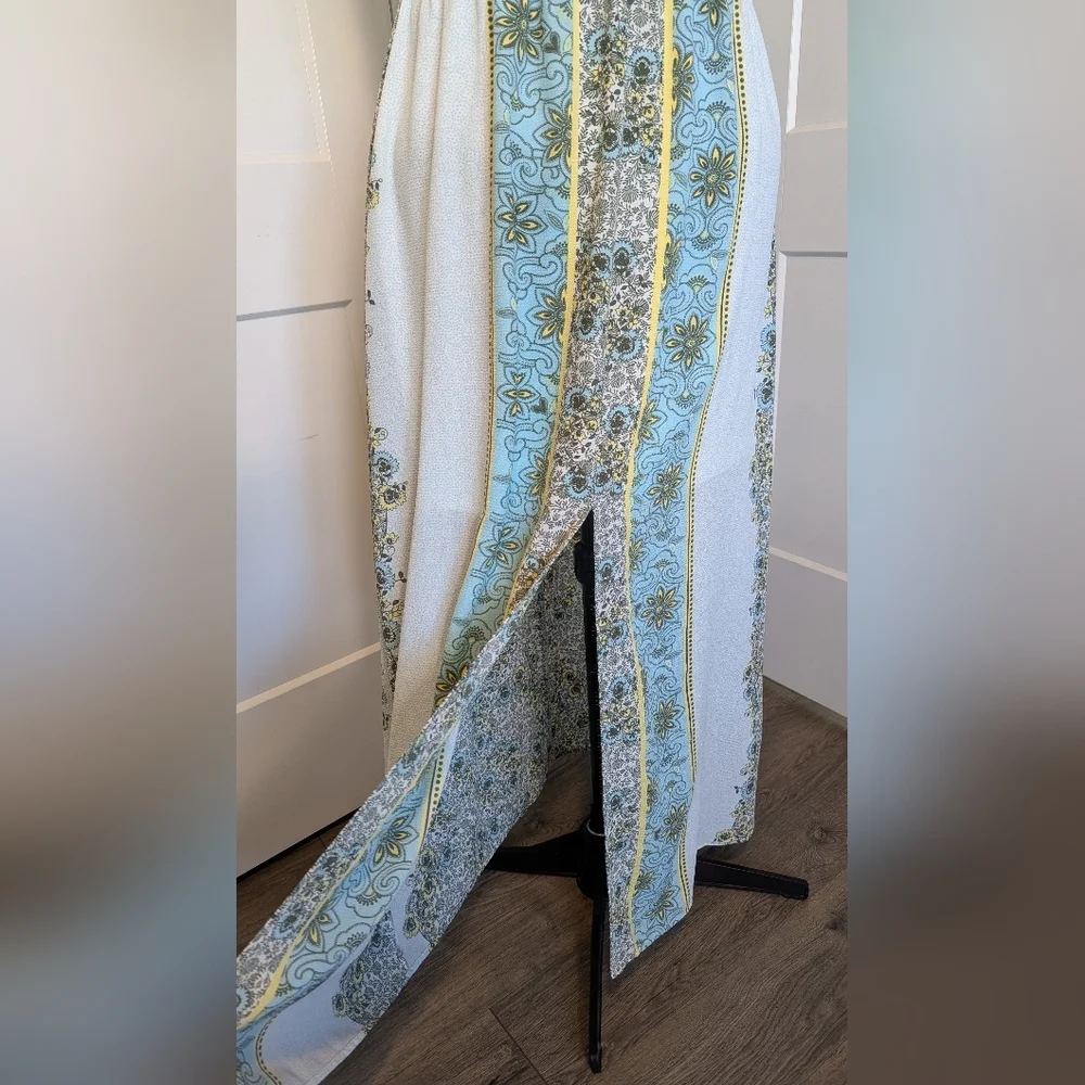 Mi Ami Womens Maxi Dress Plus Size XL Halter Neckline Floral Turquoise Yellow - Picture 5 of 8